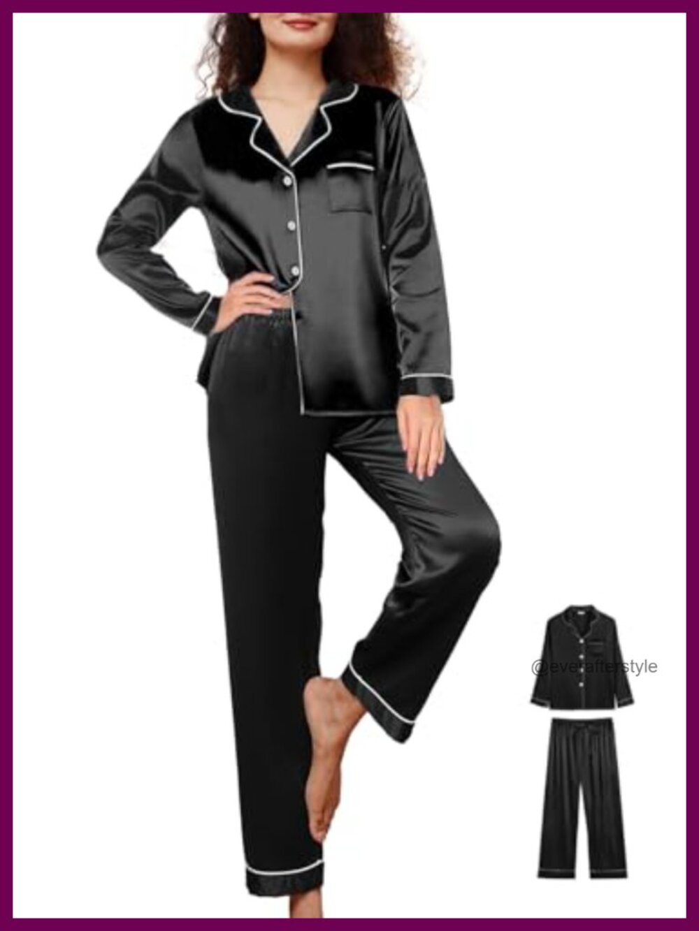 Womens Satin Pajama Set 2Pc Long Sleeve Silk Sleepwear Loungewear
